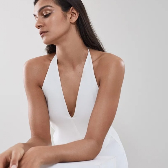 REISS | Luxury Crepe Talin Strappy-Back Fit & Flare Midi Dress in White | Size 8 - Picture 2 of 15